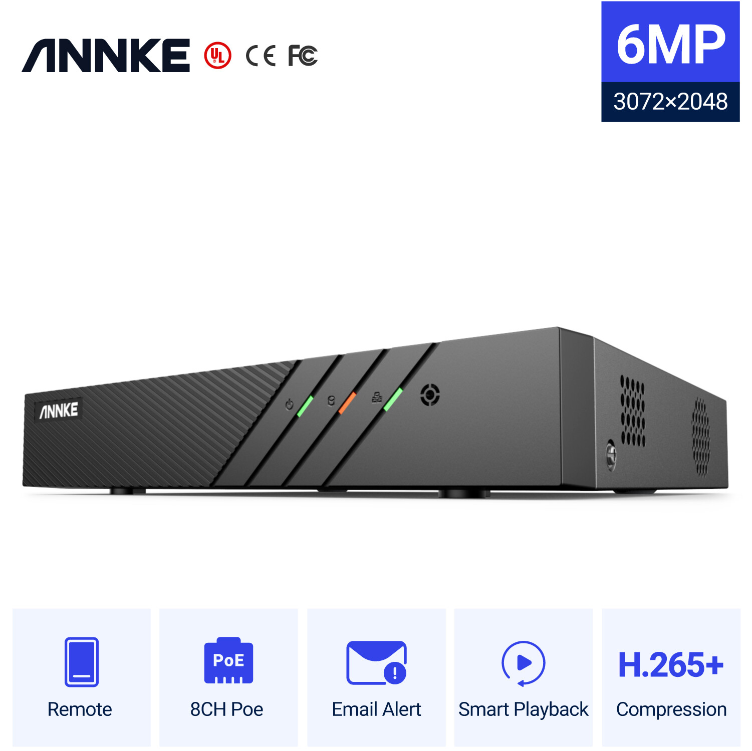 ANNKE HD 6MP POE NVR IP Network Video Recorder H.265+ for Smart Security System