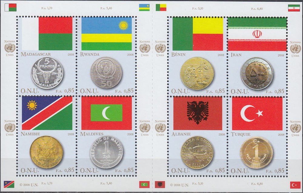 UN-Gen S/S Flags & Coins 2008 MNH-20 Euro