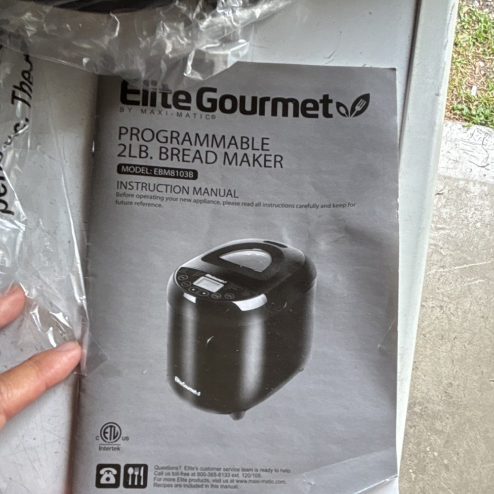 Elite Gourmet Programmable Bread Machine 2lb 19 Settings Black EBM8103B 350W
