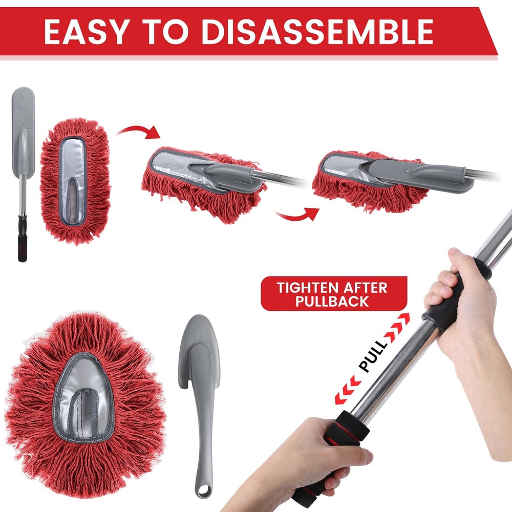IPELY 2 Pack Large Car Duster Exterior Scratch Free with Extendable Red