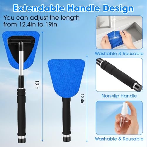 Windshield Cleaner Tool, Car Interior Cleaning Kit with Extendable Handle Blue
