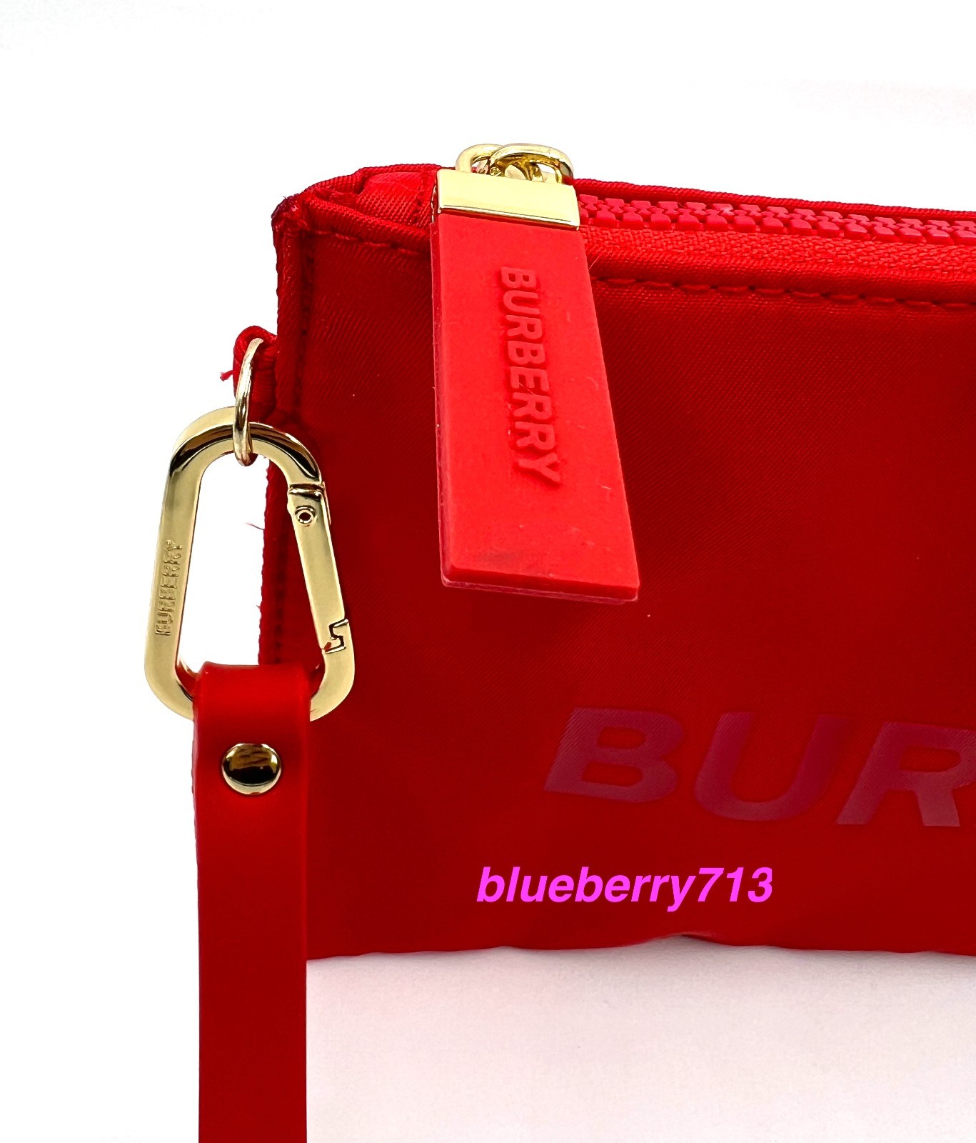 New! Burberry Logo Clutch Cosmetic Pouch Bag with Removable Handle ~ Red