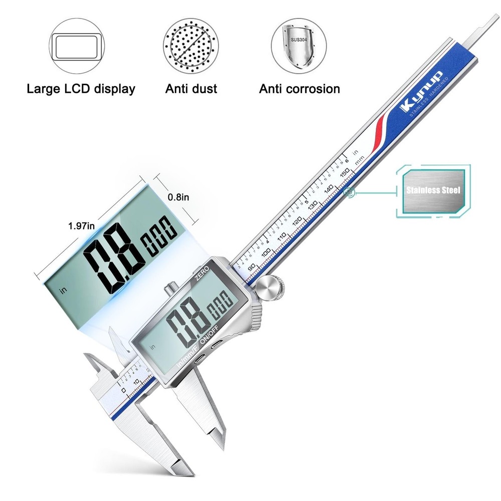 Kynup Digital Caliper, Caliper Measuring Tool with Large LCD Screen, Micromet...