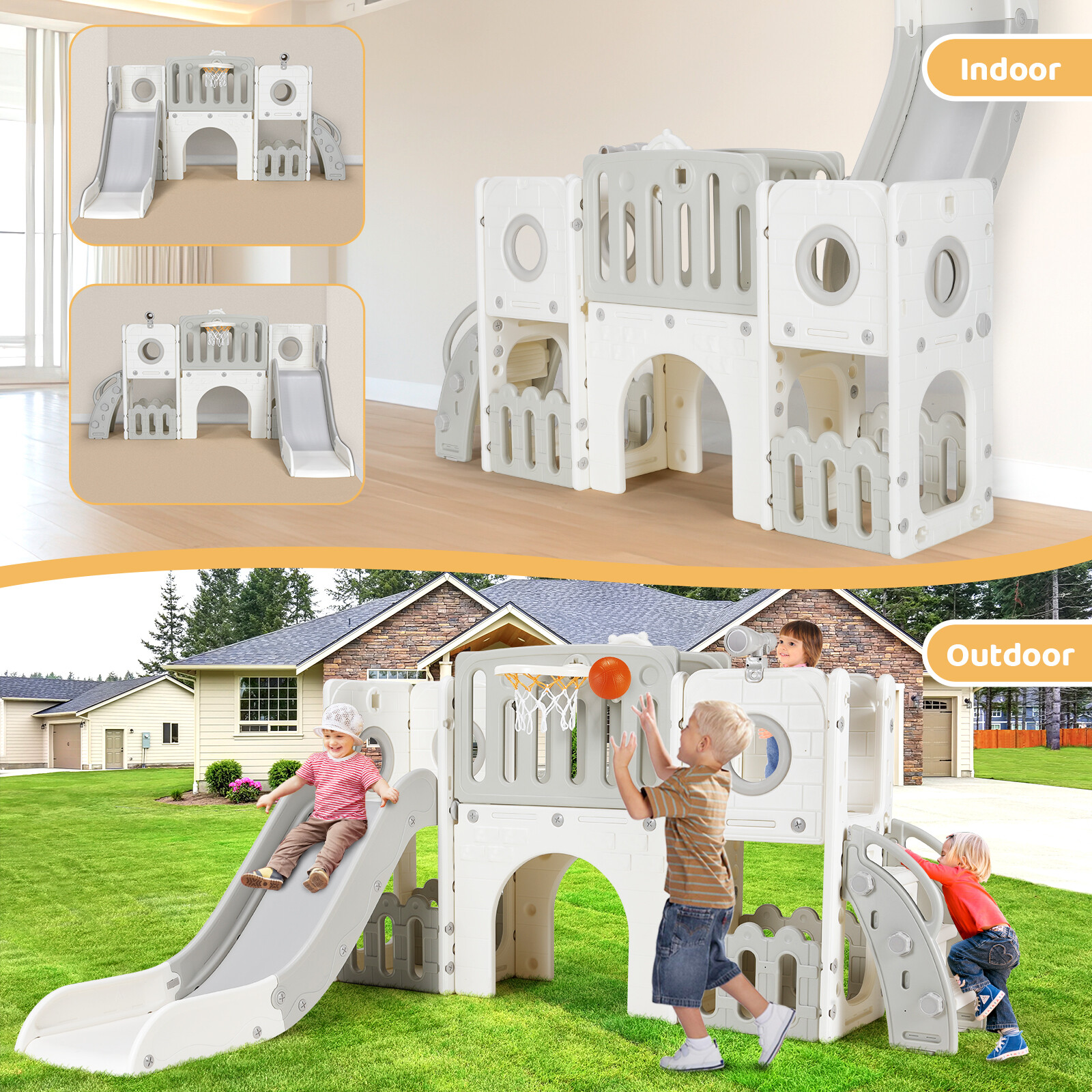 9 in 1 Toddler Slide Kids Climber Playset Indoor Outdoor Slide Playset for 3+