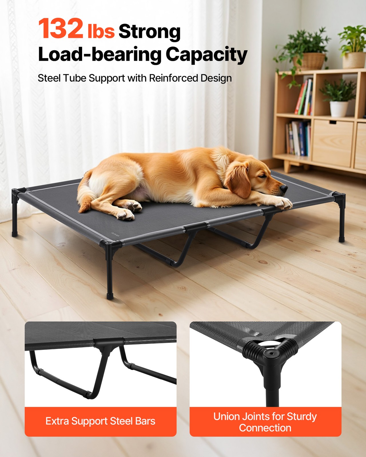 VEVOR Elevated Dog Bed for Large Dog Portable Raised Dog Cot with Metal Frame XL