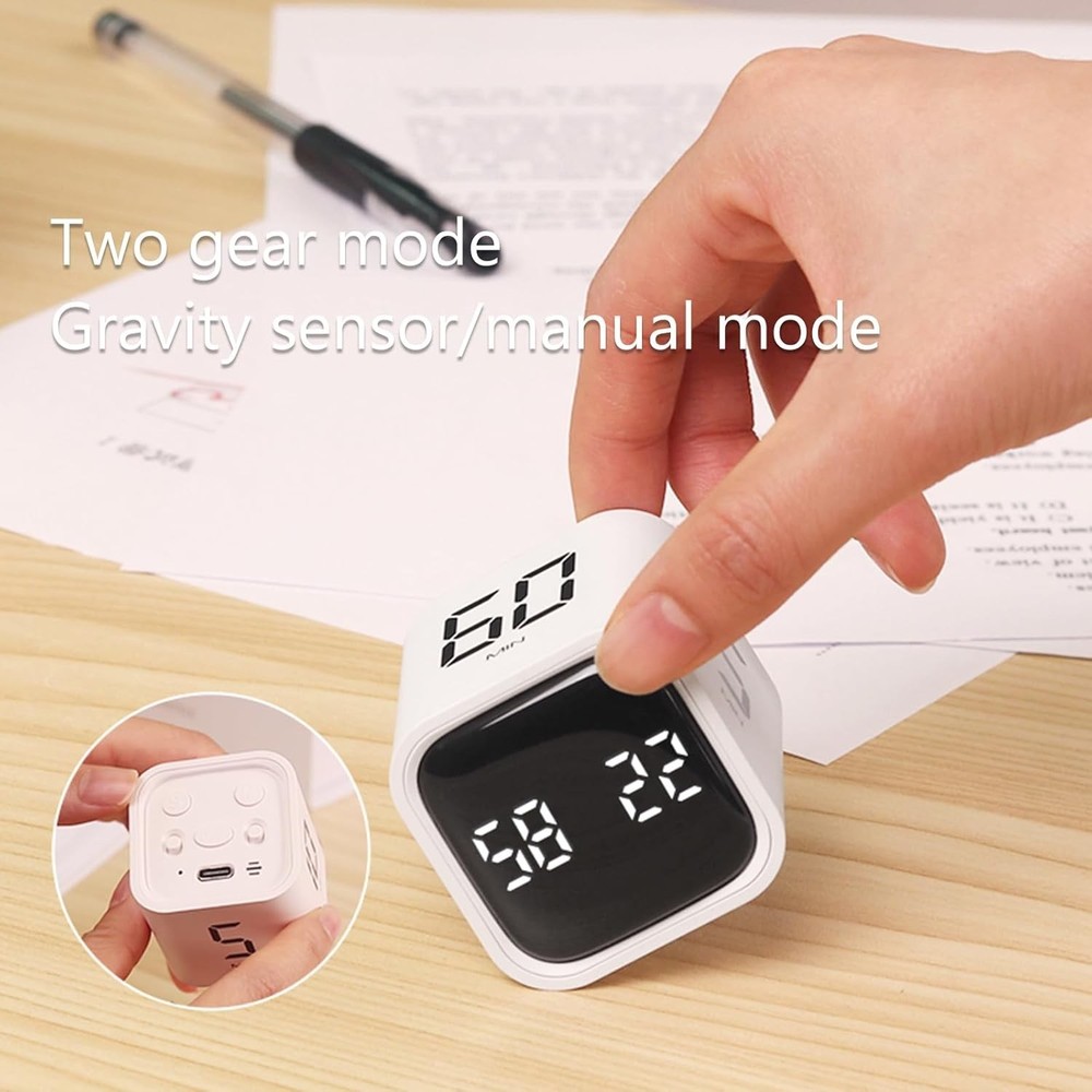 Digital Cube Pomodoro Timer Desk Rechargeable Productivity Timer Black