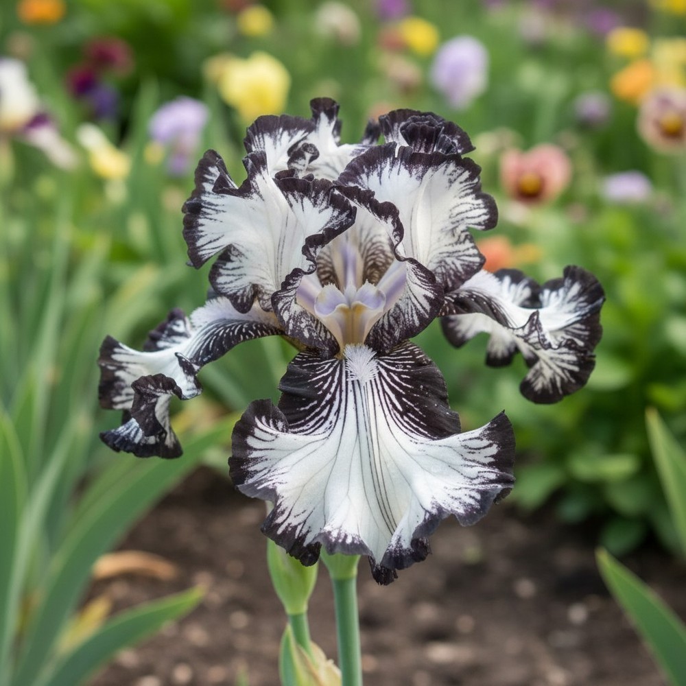 50 Black & White Iris Seeds – Unique Ruffled Bicolor Bearded Iris