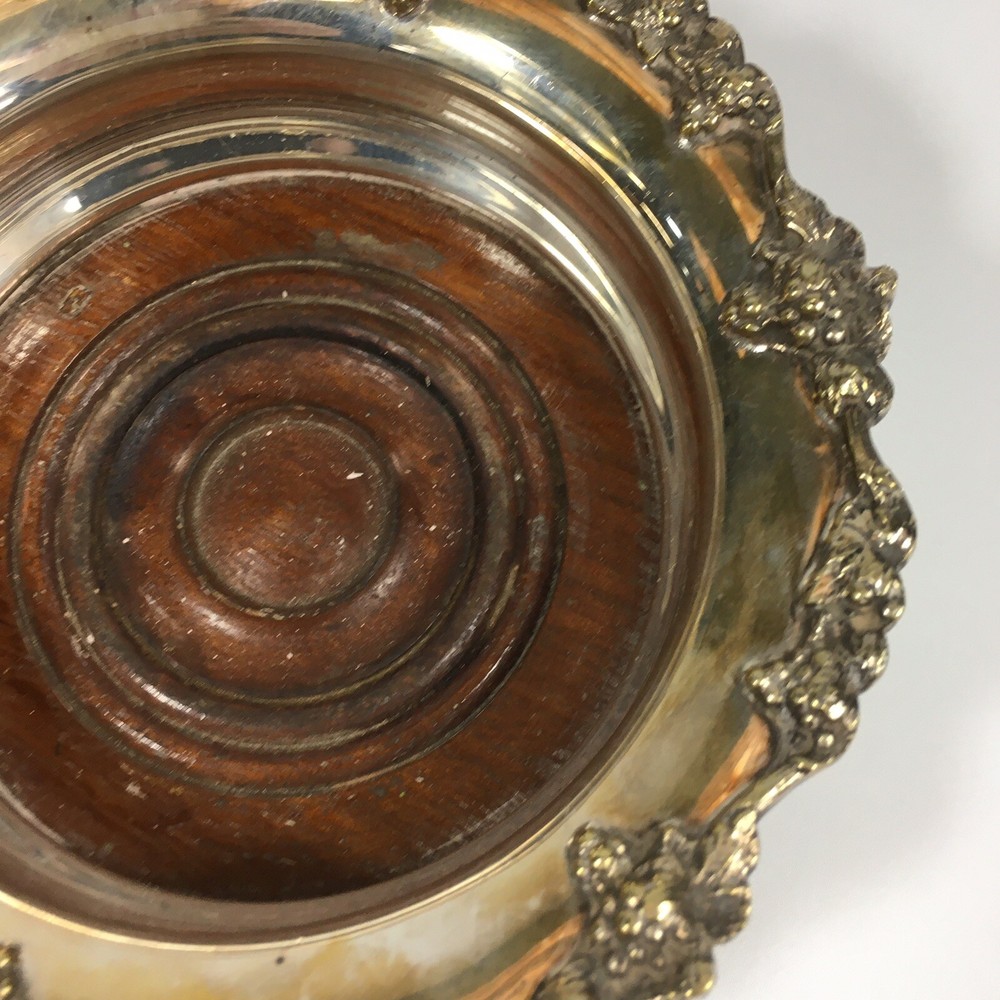 Antique Silver Plated Bottle Coaster Grape & Vine Edge Decoration