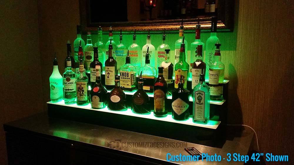 36" 3 Step Tier LED Lighted Shelves Illuminated Liquor Bottle Display FREE SHIP