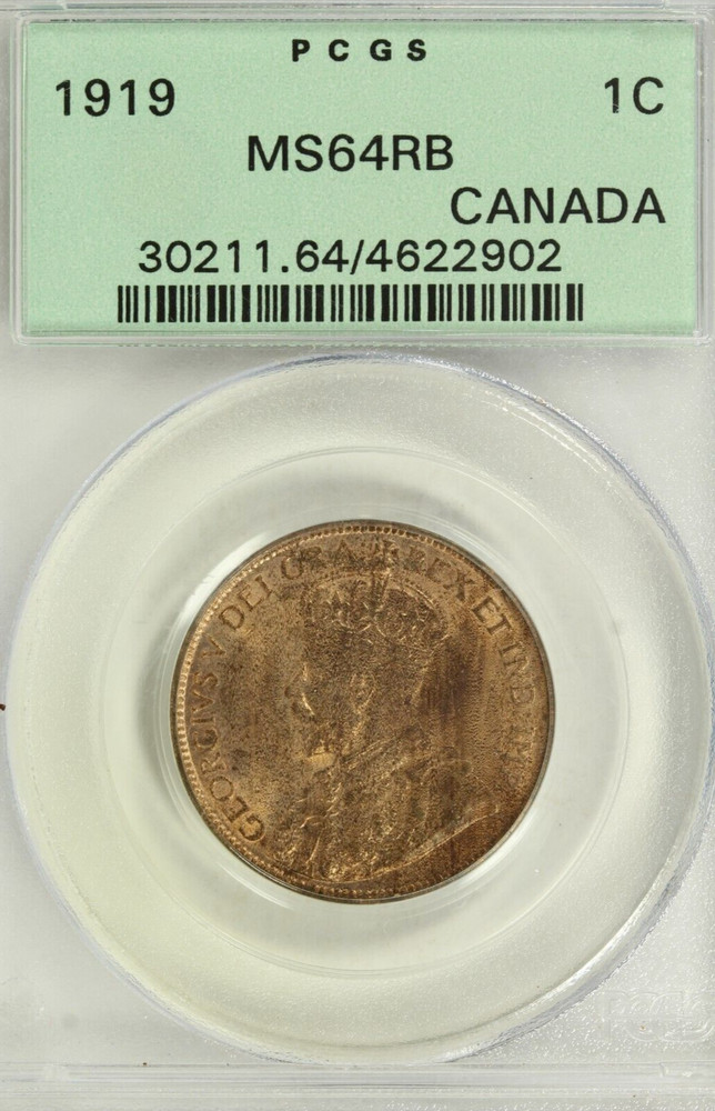1919 Canada One Cent : PCGS MS64RB OGH