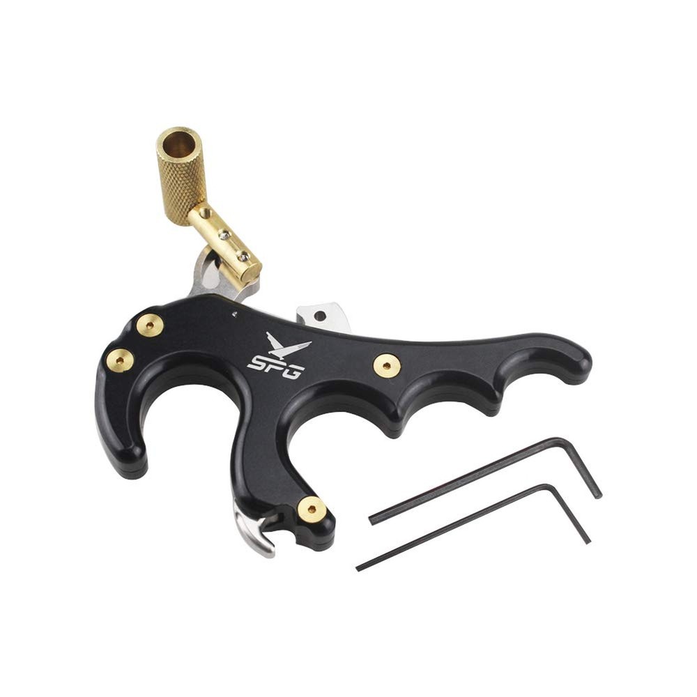 Compound Bow Release Aid, 4-Finger Aluminum Hand Held Camo Archery Bow Release