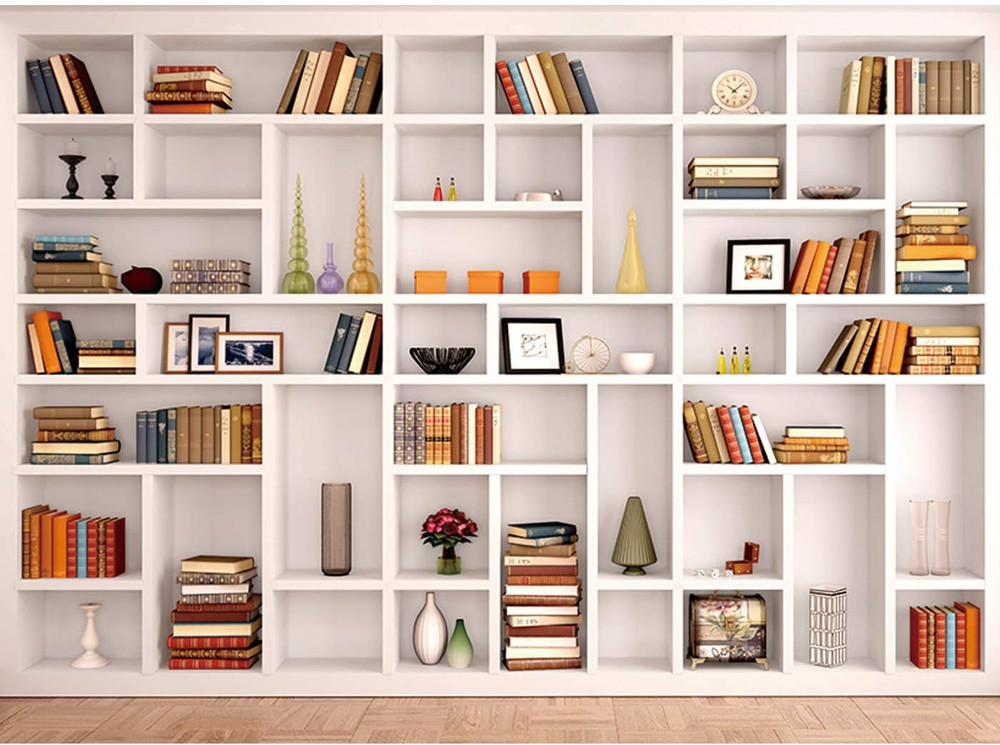7X5Ft White Bookshelf Backdrop Bookcase Backdrop for Office & Home Office Decora