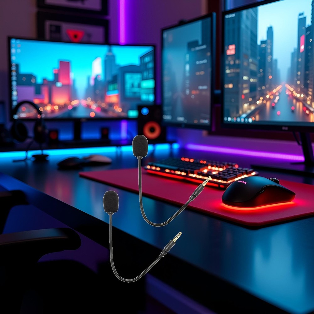 2Pcs Headset Microphone 3.5mm Plug, Black Headset Microphone Adjustable 360 D...