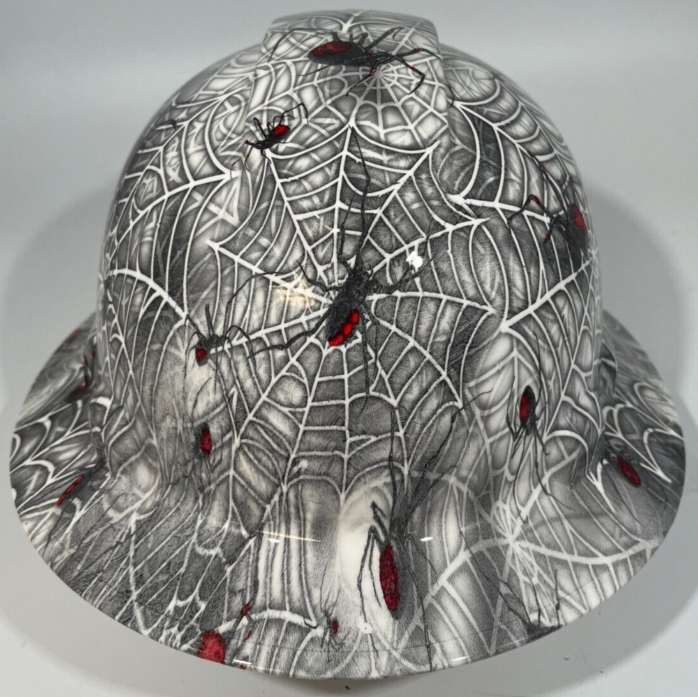 New Full Brim Hard Hat Custom Hydro Dipped BLACK WIDOW SPIDER WEB