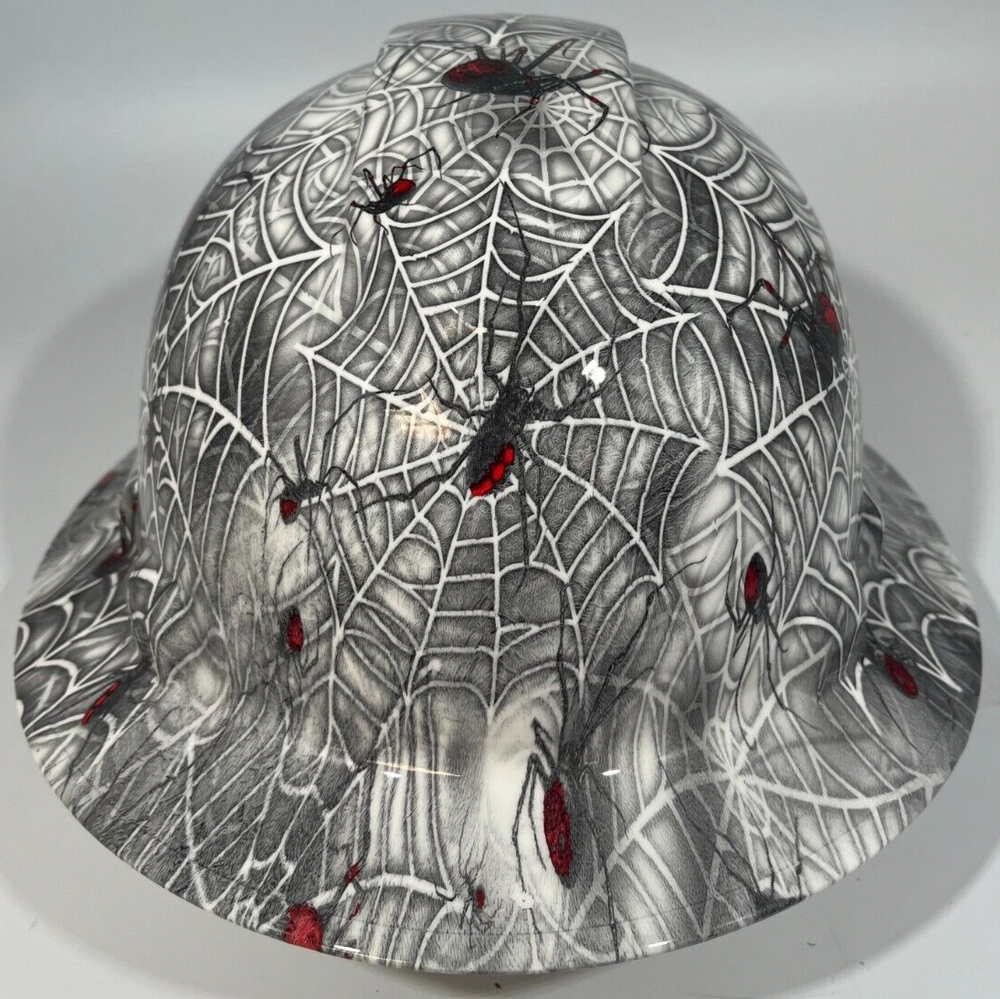 New Full Brim Hard Hat Custom Hydro Dipped BLACK WIDOW SPIDER WEB