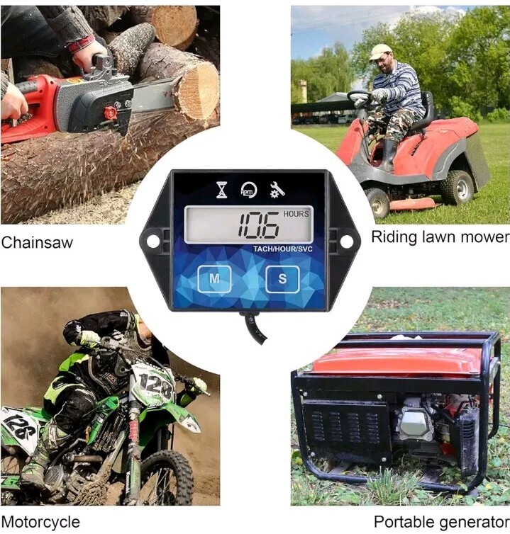 Small Engine Digital Tachometer Hour Meter Maintenance Reminder *No Manual*