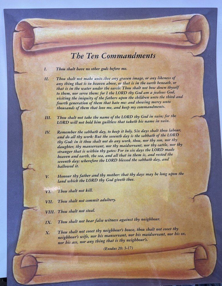 10 Commandments Laminated Poster Looks Like Scroll Or Rolled Parchment 14”x 18”