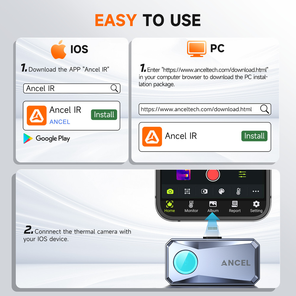 ANCEL 256x192 IR Thermal Imaging Camera for IOS Device 40mk Higher Sensitivity