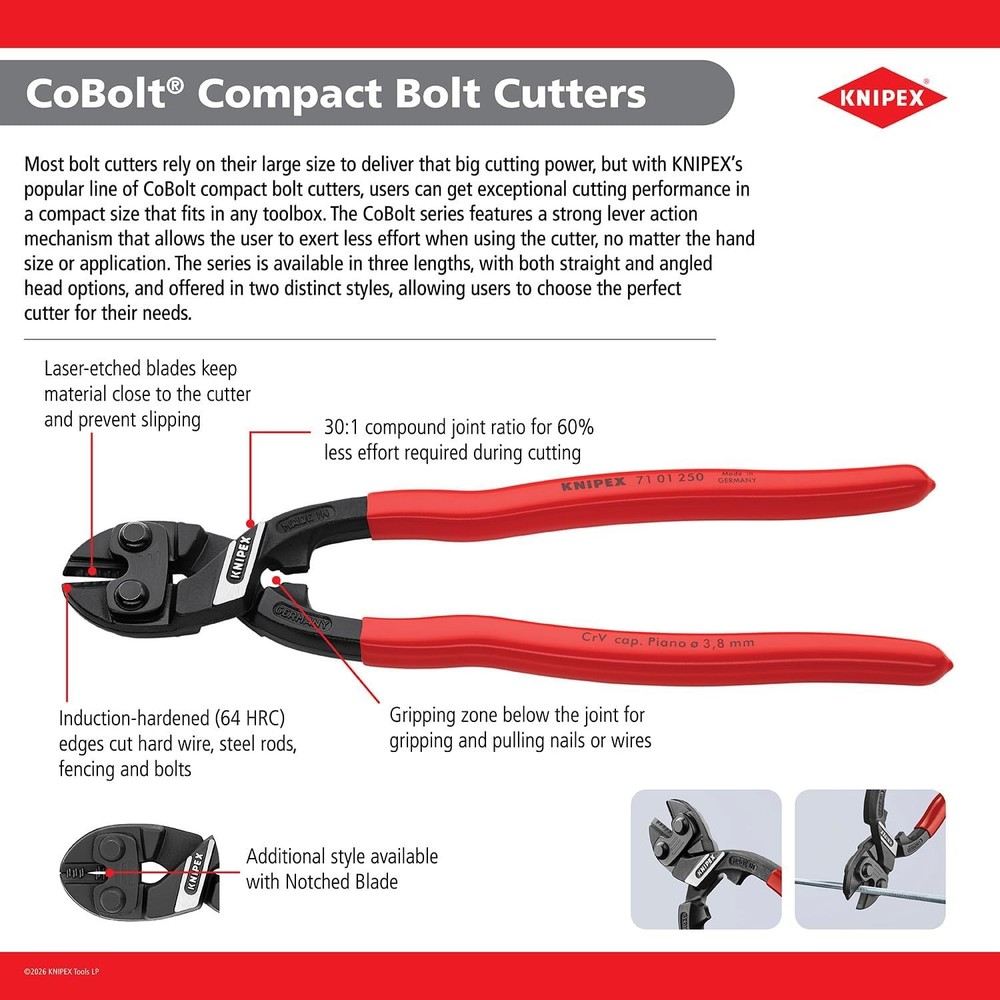 Knipex High Leverage CoBolt Cutter with Notch and Spring