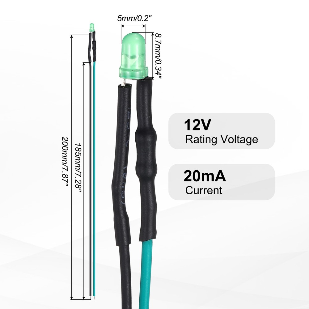 50pcs 3mm LED Diode Lights, Emerald Green DC 12V for Electronics