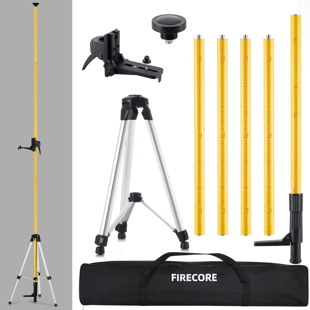 Adjustable 12ft Telescoping Laser Pole & Tripod for Rotary Line Lasers