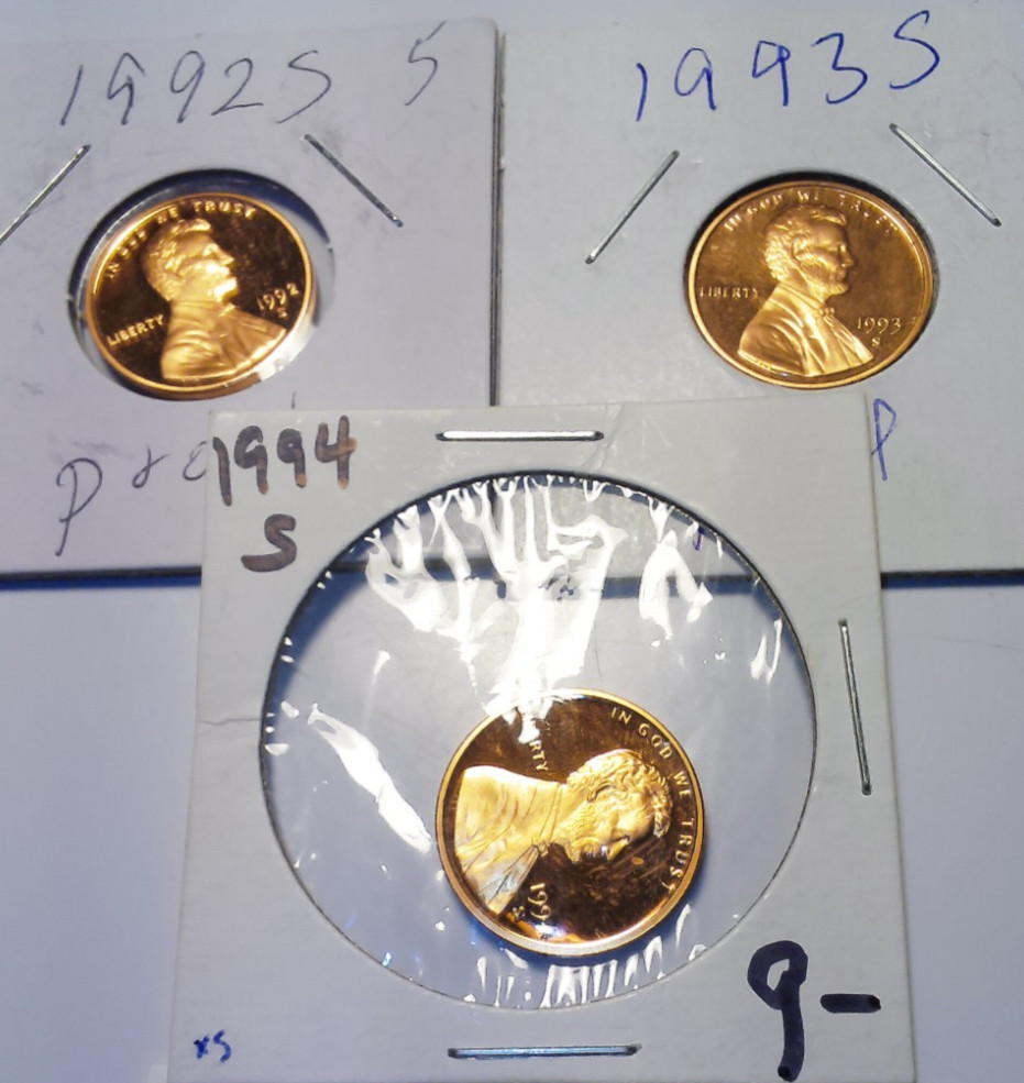 Lincoln Cent: Proofs - 1992/93/94         (0PC-B35)
