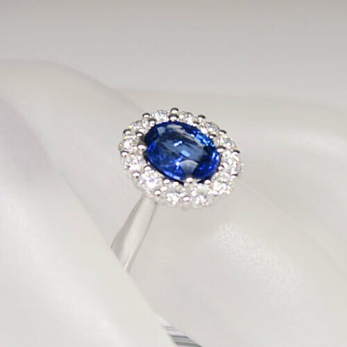 1.85 Ct Natural Sapphire Diamond Engagement Proposal Ring 14K Solid White Gold