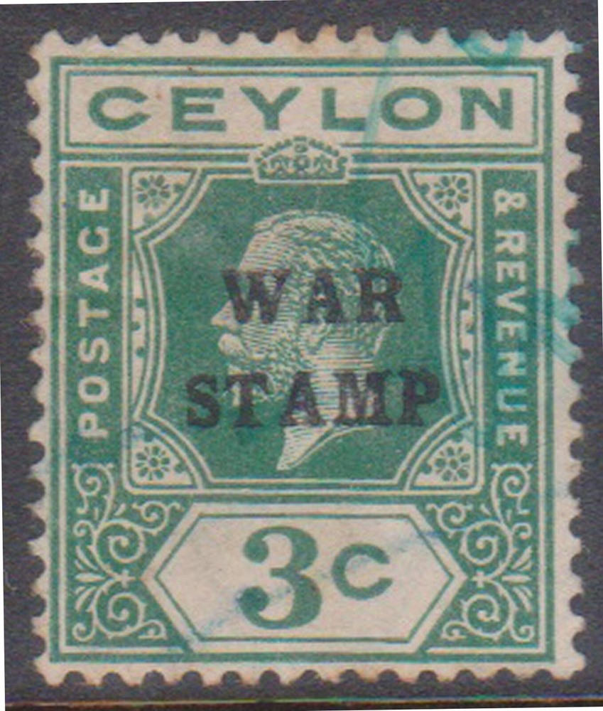 (F266-129) 1918 Ceylon 3c green war stamp MH (EC)