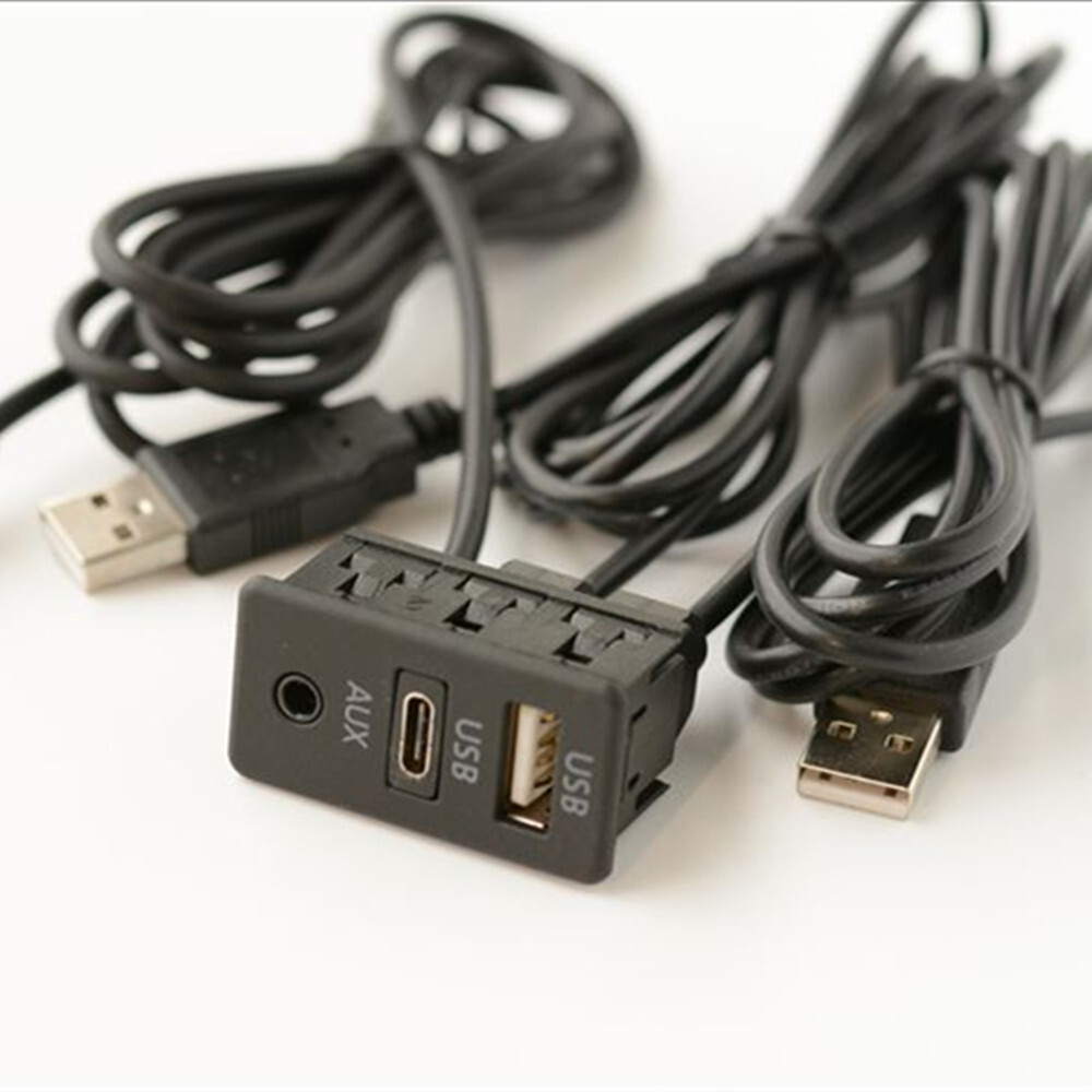 Car Dash Flush Mount USB AUX Type C Port Panel Dual USB Extension Cable Adapter