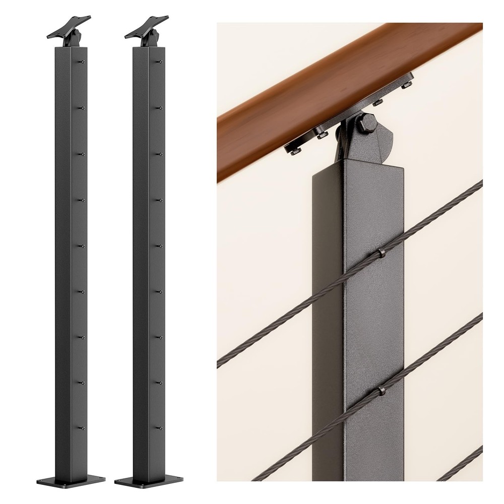 Outboard Adjustable-Angle Stainless Steel Cable Railing Intermediate Post wit...