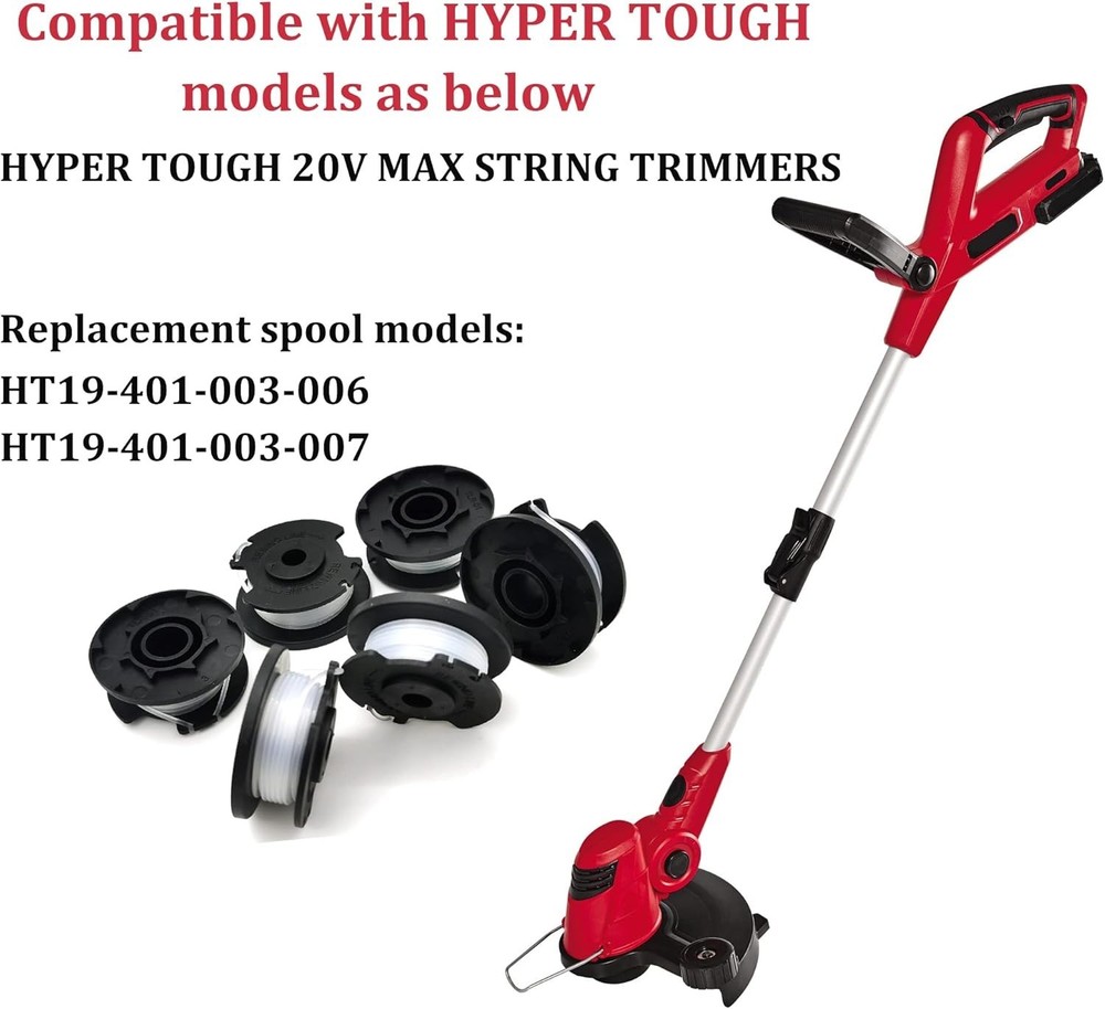 6 Pack Hyper Tough Replacement Spools - 0.065" Durable Trimmer Line, 16ft Each