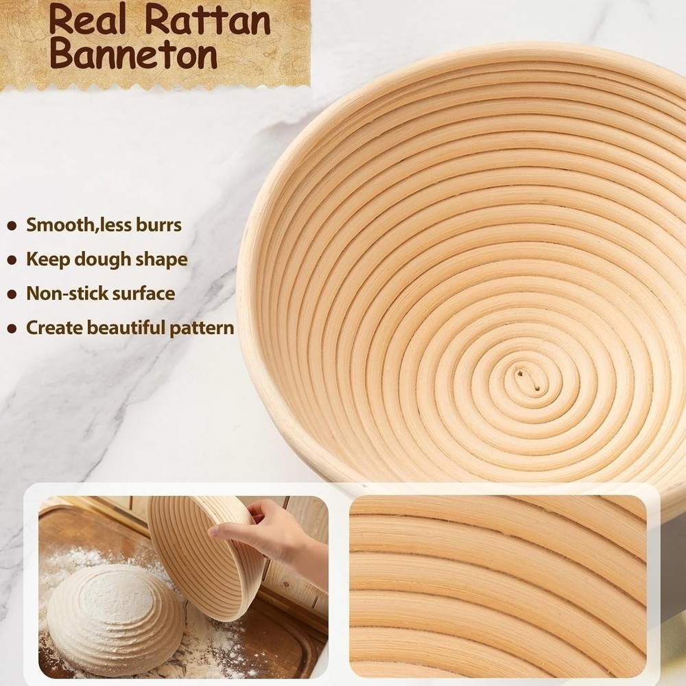 Eco-Friendly Sourdough Starter Kit: 10 Tools & Rattan Baskets for Bread Artisans