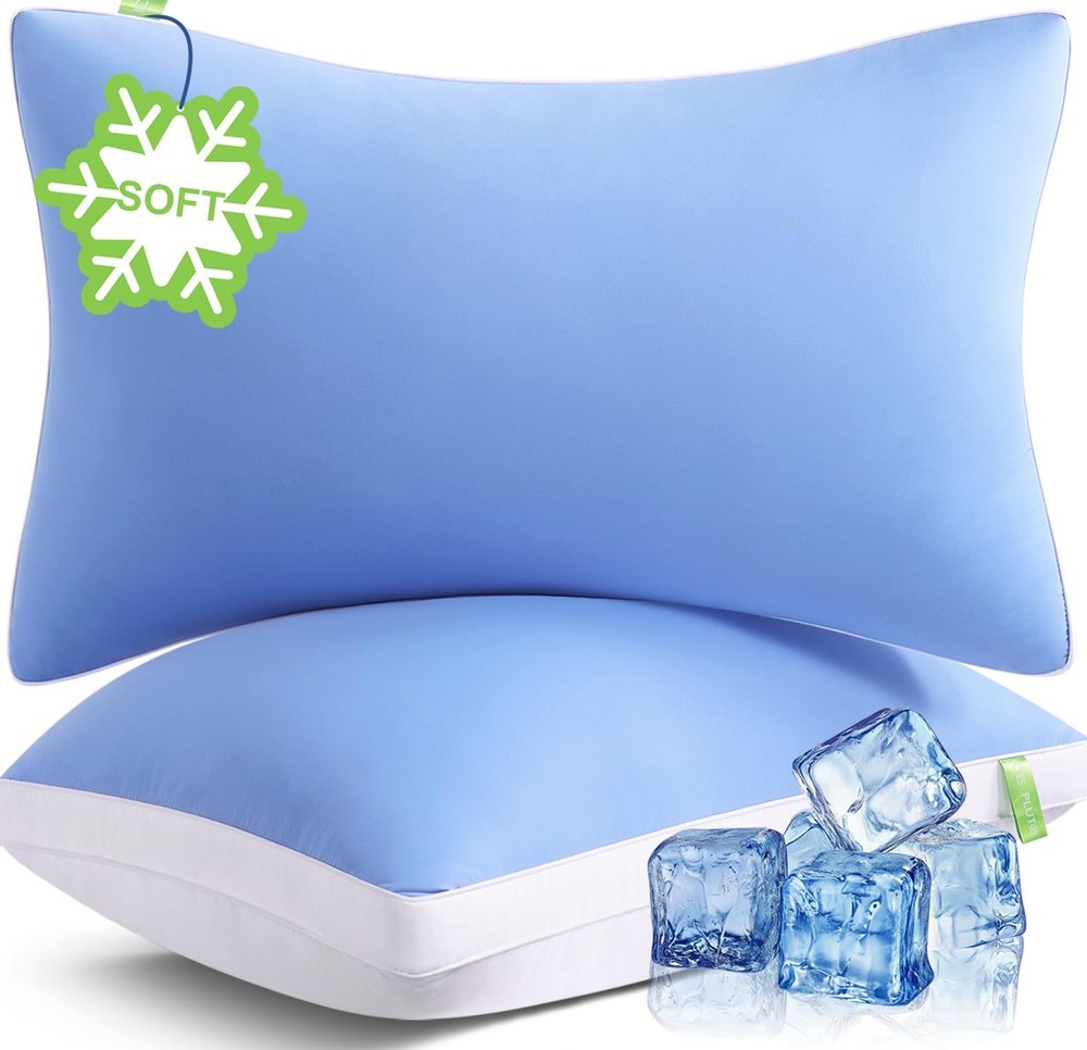 Supportive Queen Size Pillows 2 Pack, Stomach Sleeper Friendly, Blue