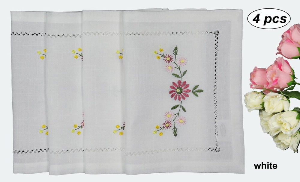 Creative Linens Spring Summer Embroidered Daisy Flower Table Cloth Runner Topper