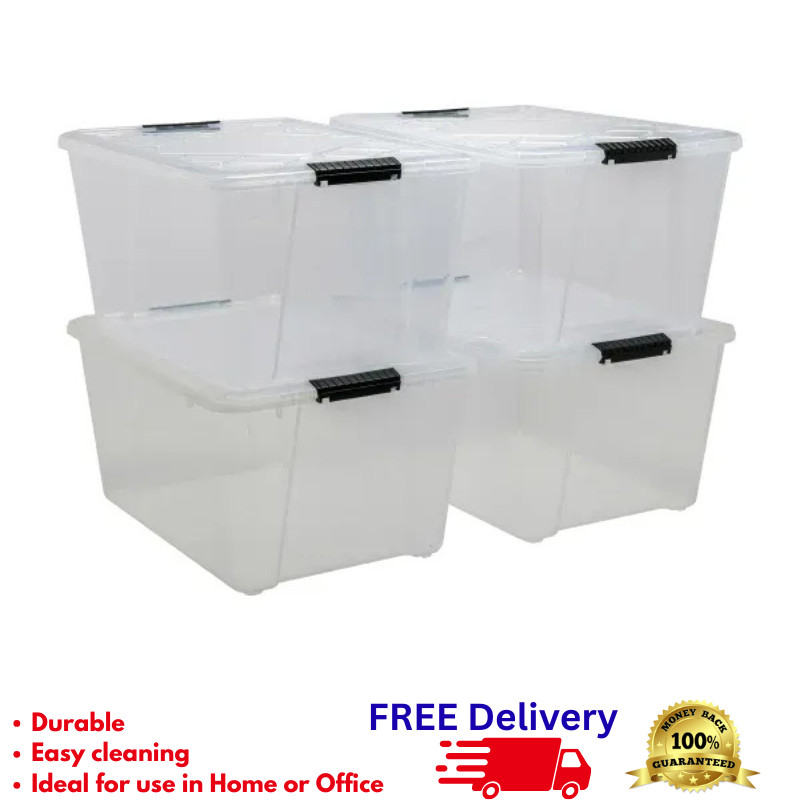 45 Quart Clear Storage Bins with Latching Lids Stackable Plastic Tote 4-Pack
