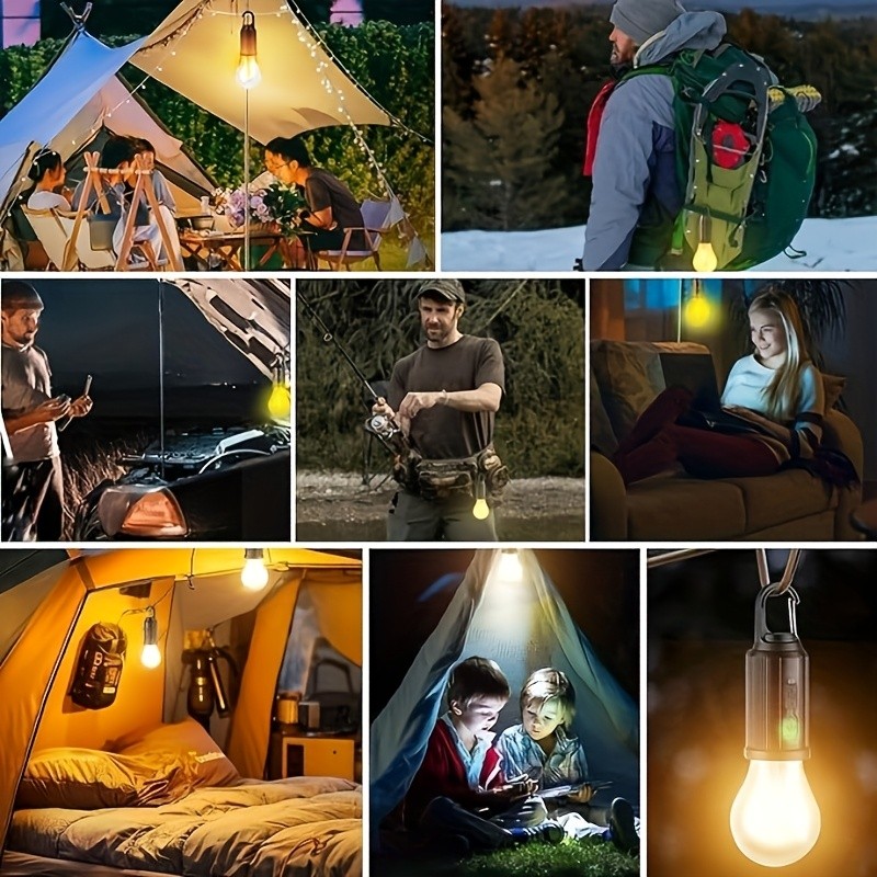 Solar Tent Lights LED Lantern Camping Hanging Light Bulbs with Clip Hook 4 Pack