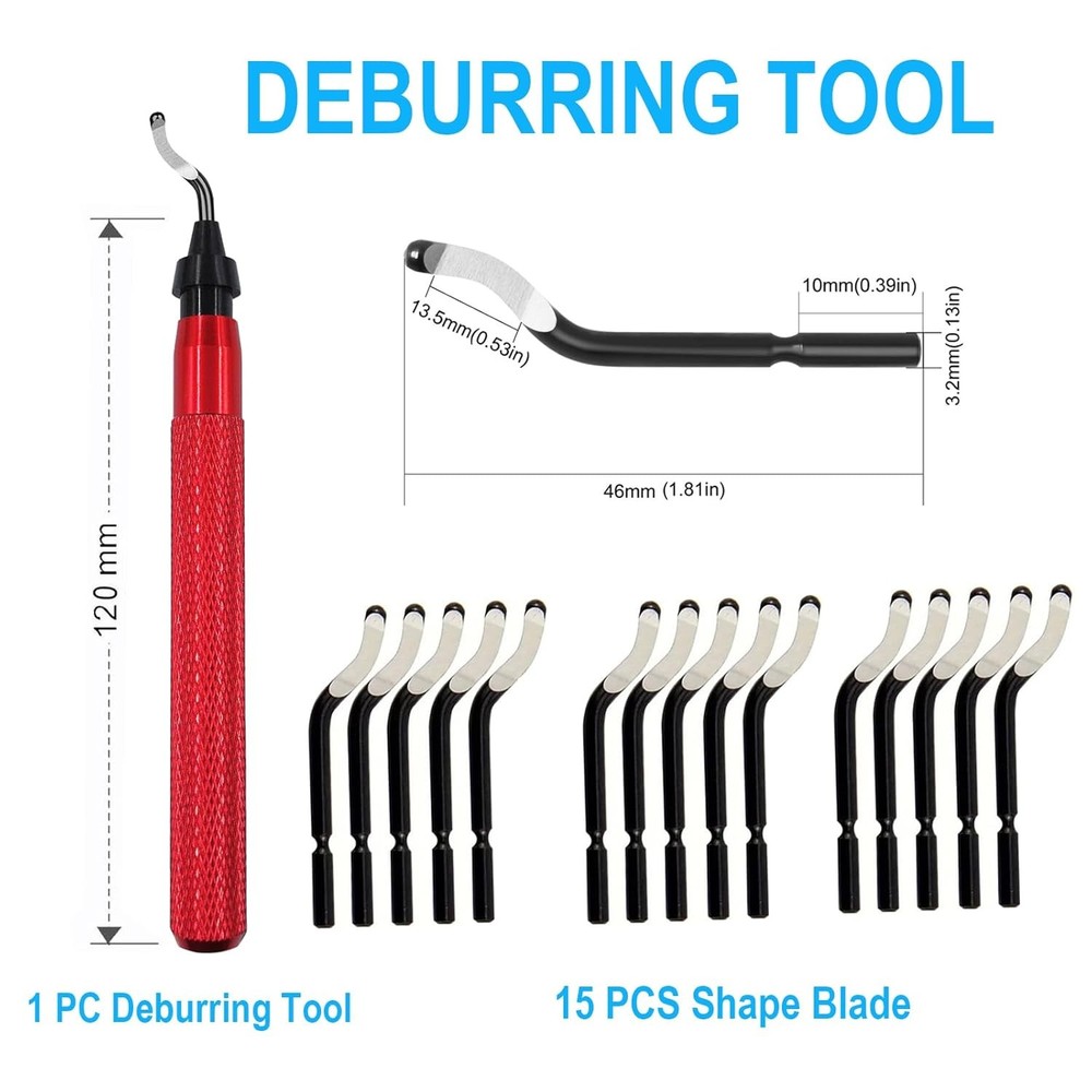 Deburring Tool Kit with 15 Swivel Blades for Metal Plastic