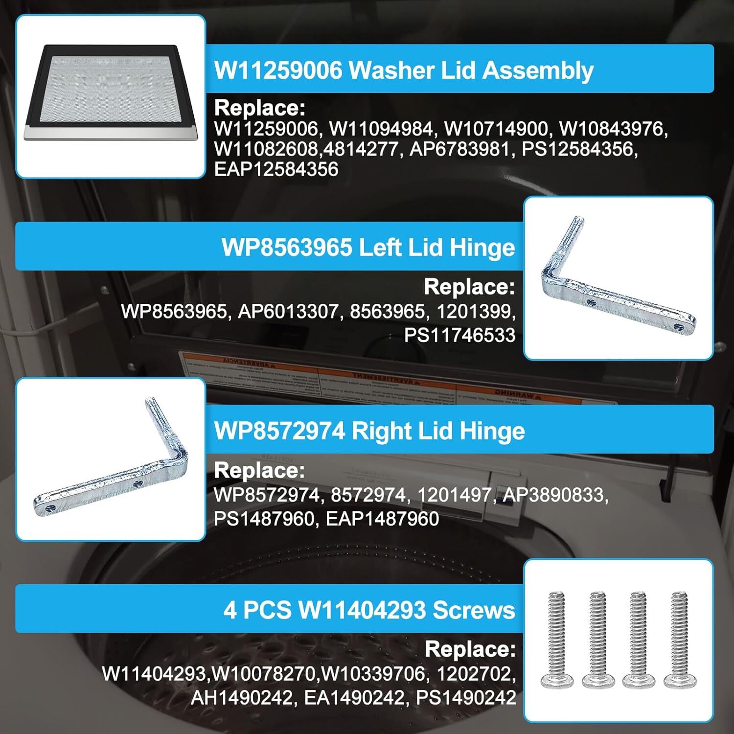 UPGRADED W11259006 Washer Lid Assembly Fors Whirlpool Maytag Washer