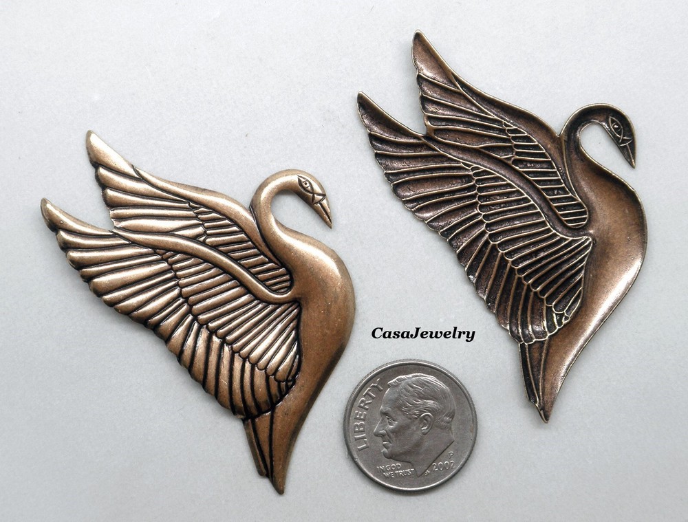 #1751 ANTIQUED GOLD LEFT & RIGHT SWANS - 2 Pcs (1 Pair)