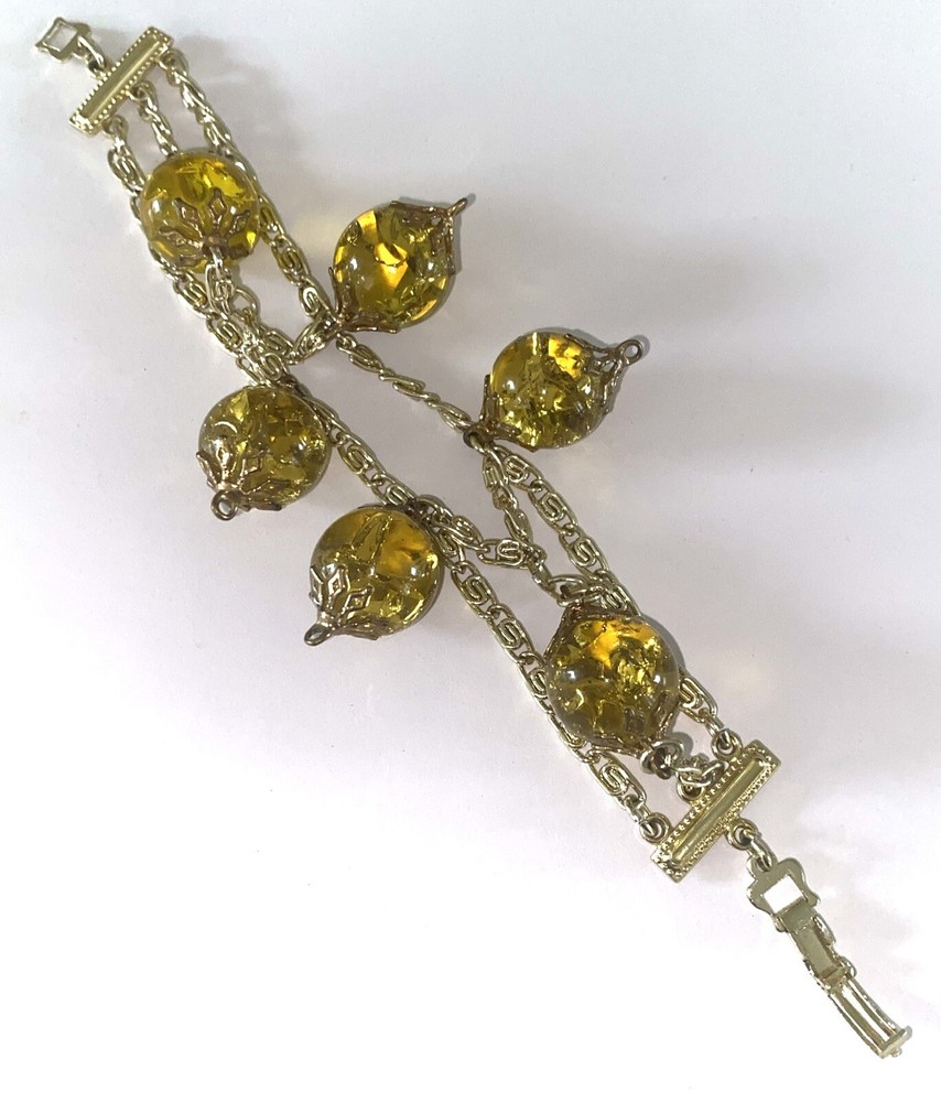 Unique Signed Germany Crackle Glass Bead Dangle Bracelet
