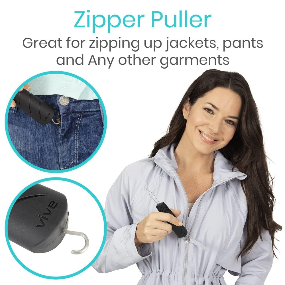 Vive Button Hook with Zipper Pull - Dressing 1 Count (Pack of 1), Black