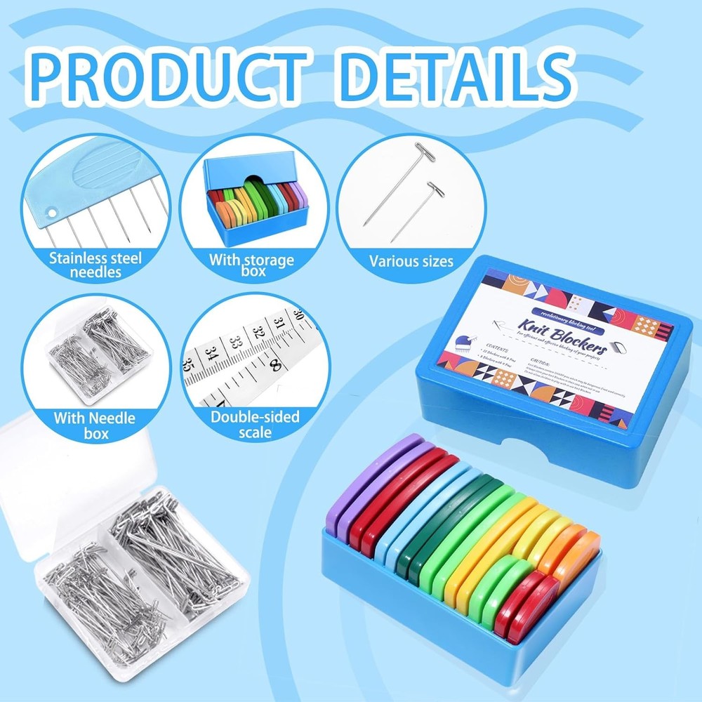 130 Pcs Knit Blockers and Combs for Blocking - Rainbow Knitting Blocking Comb...