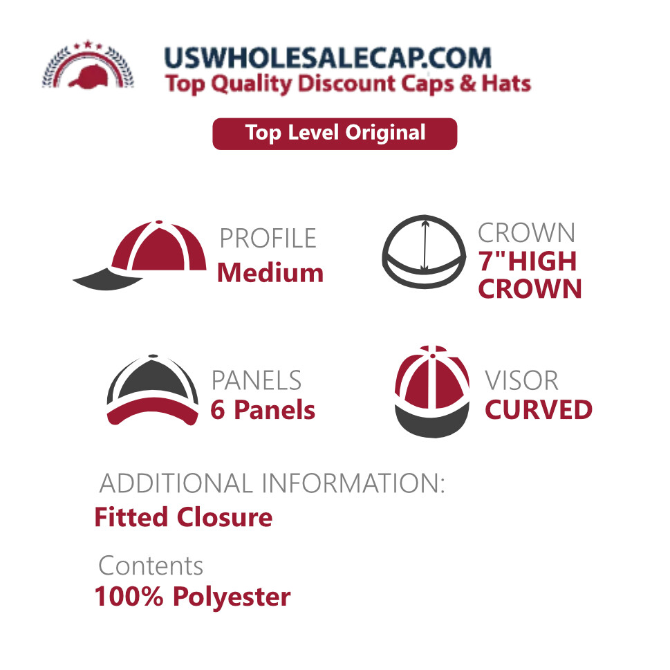 Top Level Plain Polyester Fitted Size Baseball Cap Hat 10 sizes Fitted Hat