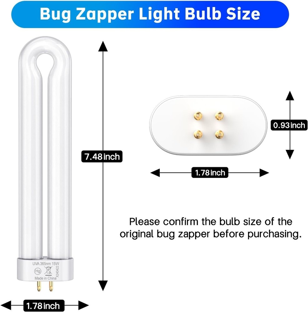 Efficient 15W UV Bug Zapper Light Bulb - U-Shaped 4-Pin Design, Attracts Insects
