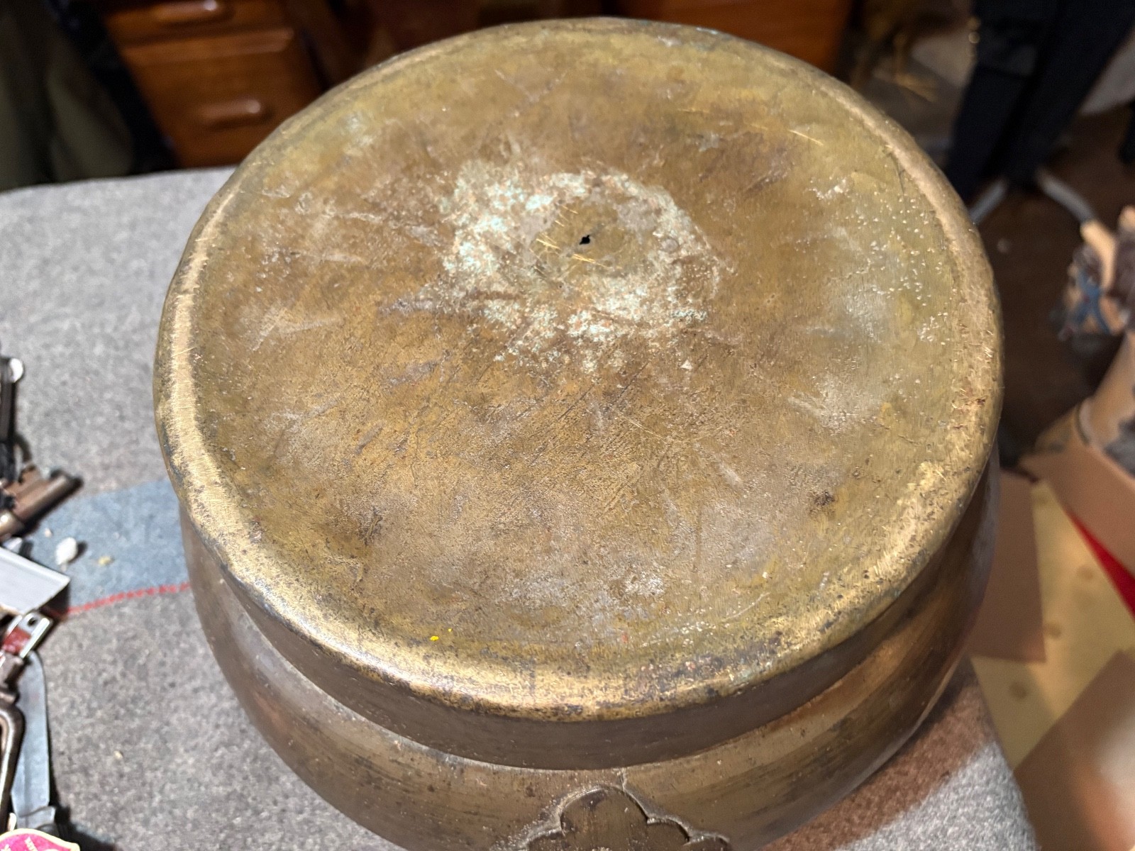 Antique Chinese bronze Hand Warmer w. lid & Handle 11" x 6"