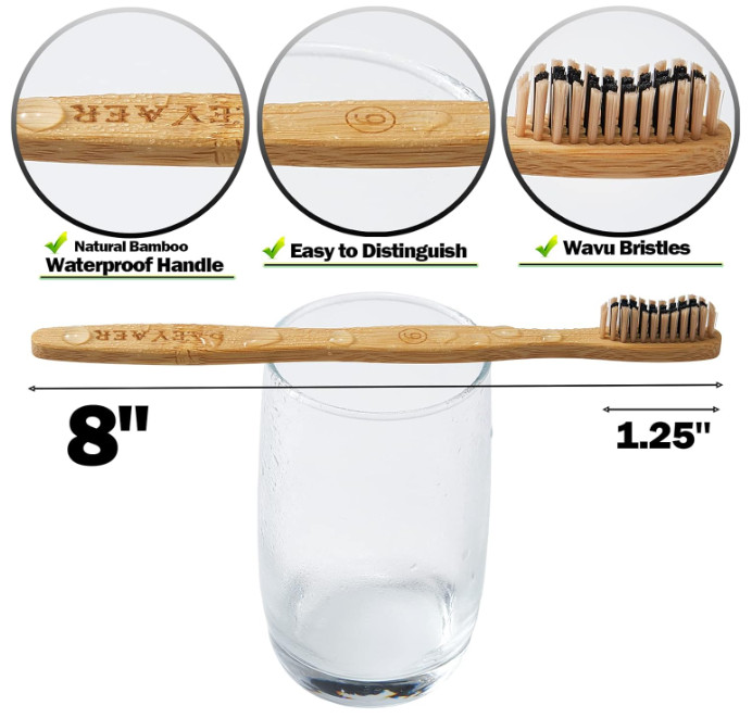 Bamboo Toothbrushes 10 Pack Biodegradable Soft Medium Charcoal Bristles