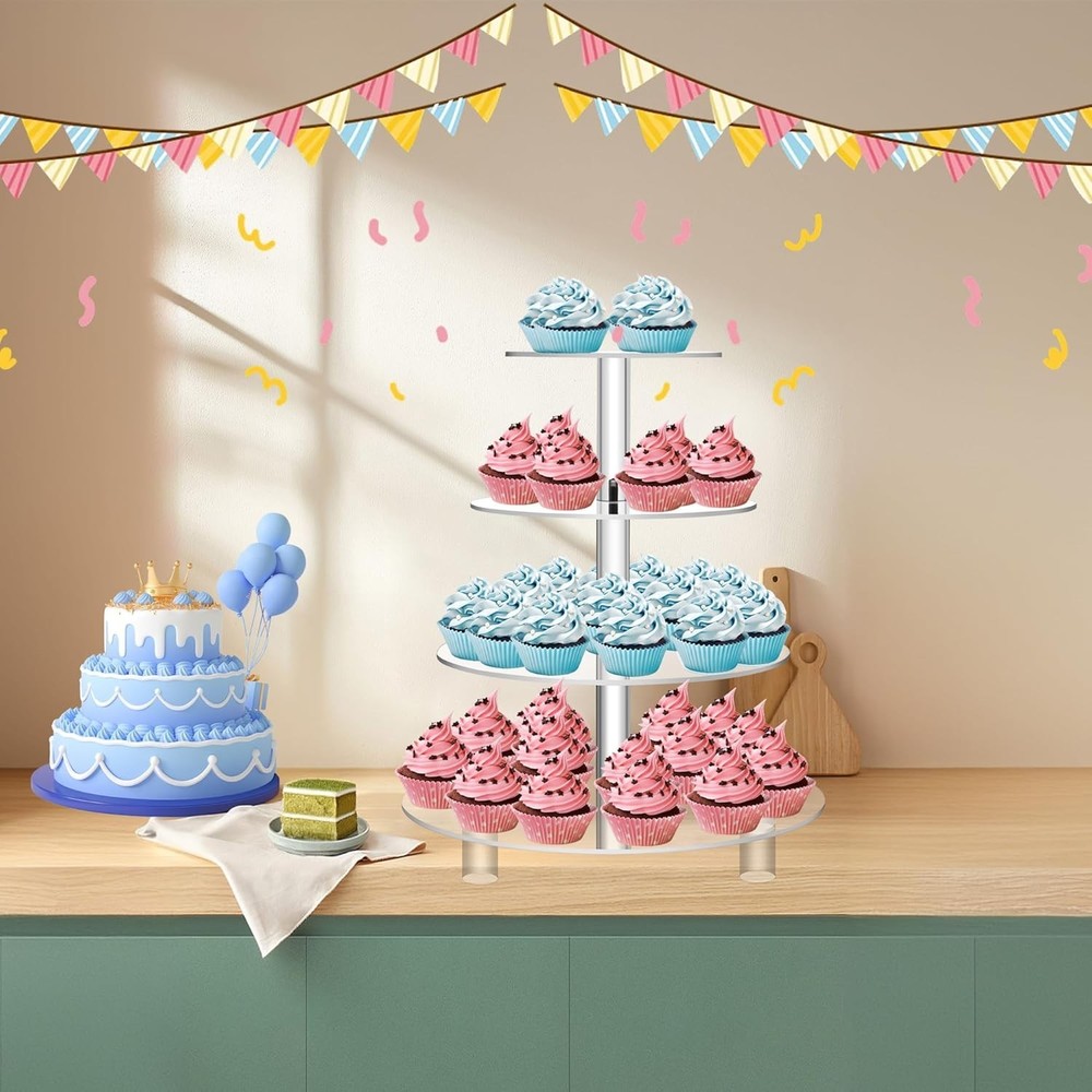 Acrylic 4 Tier Cupcake Stand, Clear Dessert Tower