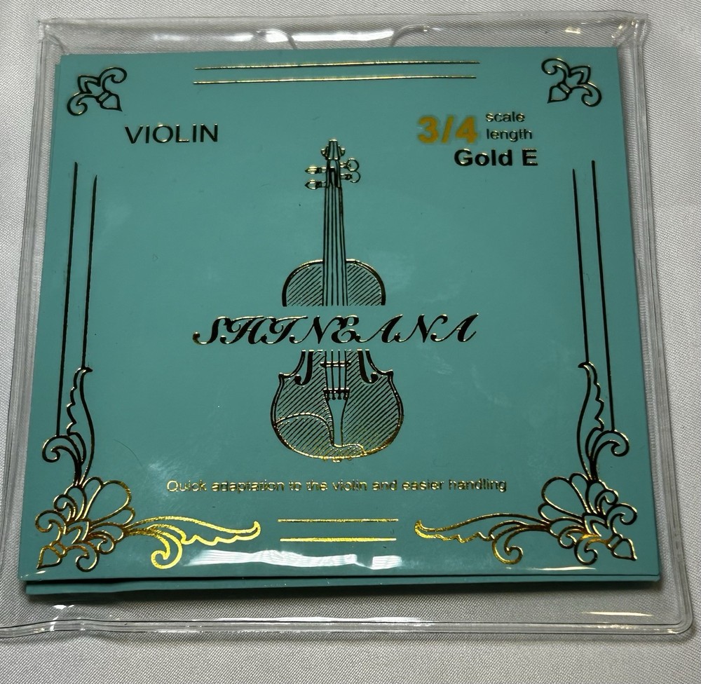 Shineana Gold violin strings (5) in its packaging, designed for 3/4 scale length