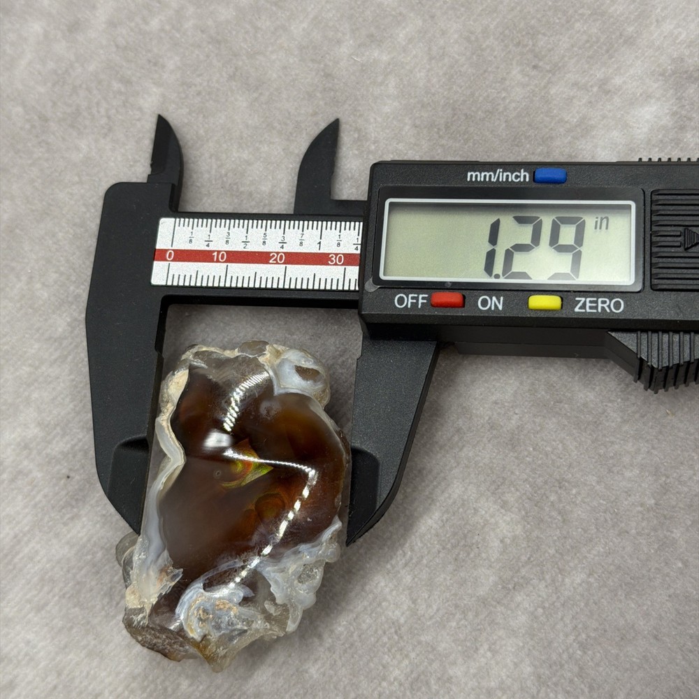 Fire Agate Polished Window Gem Stone w/ Raw Rock Material Green & Orange