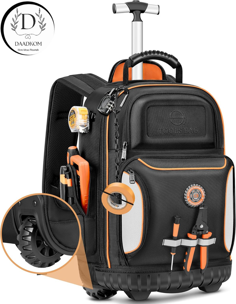 Rolling Tool Backpack with Wheels 75 Pockets & Lock for Electricians FREE SHIP
